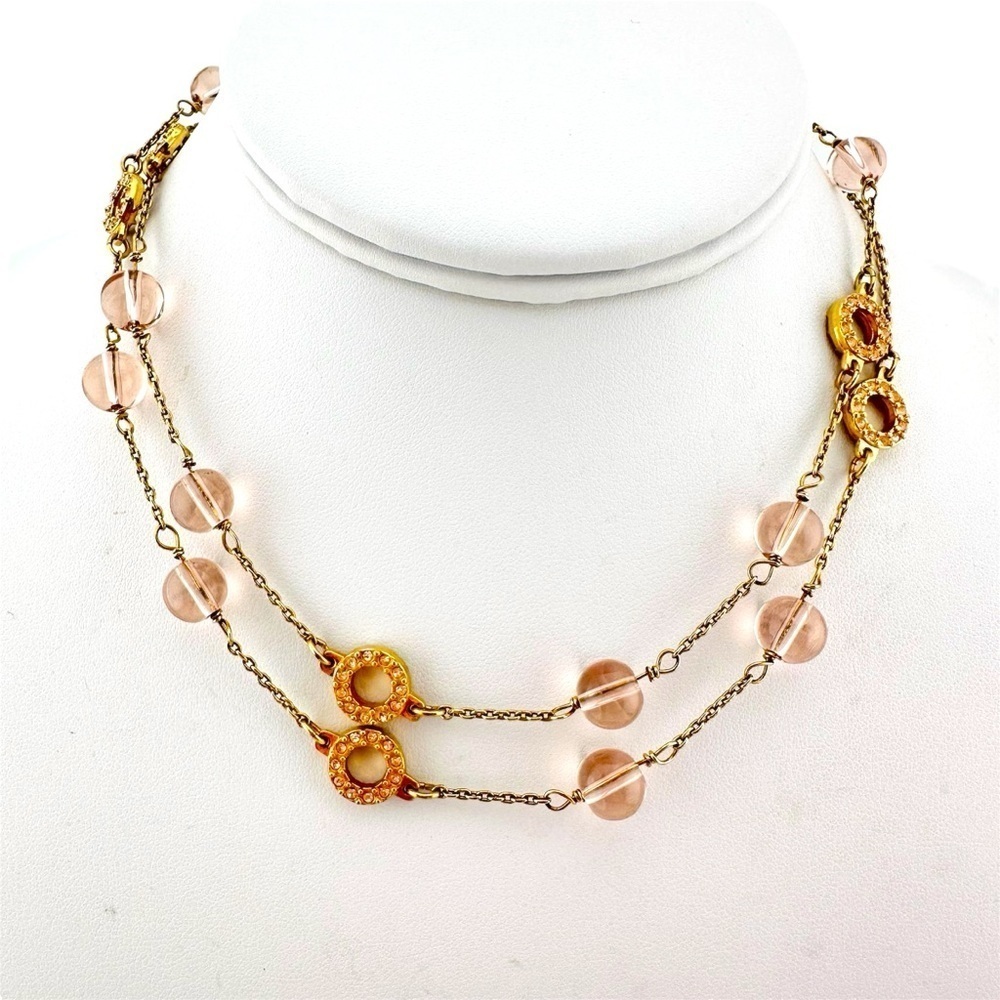 J Crew Necklace in Pink with Rhinestones and Gold Tone Setting and Chain